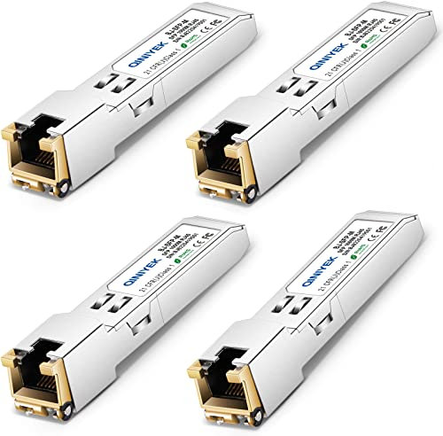 [4 Stück] 1.25G SFP to RJ45 Module, 10/100/1000BASE-T Transceiver für Cisco GLC-T/SFP-GE-T, Meraki MA-SFP-1GB-TX, Ubiquiti UniFi UF-RJ45-1G, Netgear, Zyxel, D-Link TP-Link QNAP, Open Switch, 100m