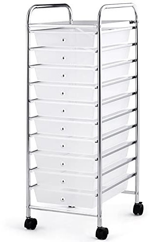 GiantexUK 10/20 Drawers Rolling Trolley, Multipurpose Utility Storage Organizer Cart with Wheels, Home Office Hairdressing Salon Shelving Organizer Unit (10 Drawers, Transparent)
