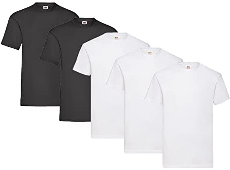Fruit of the Loom Men's T-Shirt, 3 x White + 2 x Black + 1 x Purchase Block, 5XL
