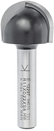 ENT 12297 Hohlkehlfräser HW, Schaft (S) 8 mm, Radius (R) 11 mm, Durchmesser (D) 22 mm, NL 16 mm, SL 32 mm, Holzbearbeitung, Oberfräse