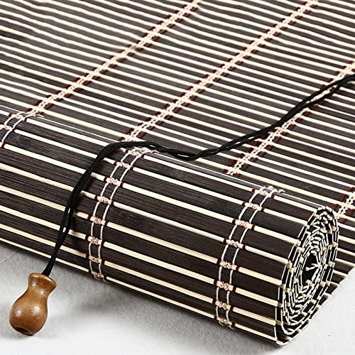 XIAODANHUA Black Bamboo Roller Blind Natural Retro Bamboo Curtain Light Filtering UV-Resistant Window Blinds, Easy to Install, for Bedroom Office Kitchen (60×60cm)