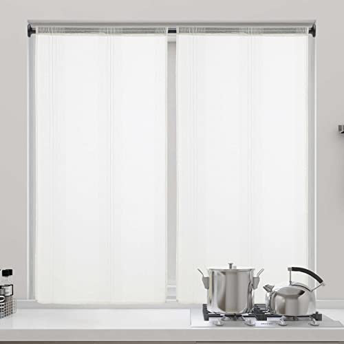 DALINA Textil - Cortina Cocina translúcida 80x160cm, Visillo para Cocina, Comedor, Marco de Puerta 1 Pieza Tejido Gasa Finas Diseño Milrayas 80x160cm Blanco