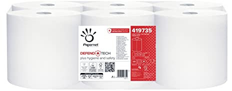 Papernet Defend Tech - Rouleau à Dévidage Central 419735, 6 Rouleaux de 140m de Papier en Pure Cellulose, 2 Plis, 330 Feuilles par Rouleau 19,7 X 35cm