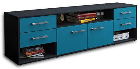 Lqliving TV-Board Lowboard Barbara, Korpus in anthrazit matt, Front im trendigem Türkis (180x49x35cm), mit Metall Griffen, Made in Germany