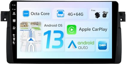 JOYX Android 12 IPS Autoradio Passt für BMW E46 / M3 / 3 Series (1998-2005) - 4G+64G - Eingebaut DSP/Carplay/Android Auto - Kamera + MIC - 9 Zoll 2 Din - Lenkradsteuerung WiFi DAB 360-Camera Fast-boot