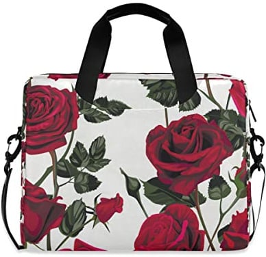 Laptoptasche für Damen und Herren, Messenger Bag für 15 15,6 16 Zoll Laptop, Suzani Tribal Style Laptop Tote Bag Aktentasche, Rote Blumen Rosen Blätter, Einheitsgröße