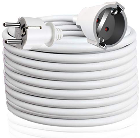 EXTRASTAR Cable Alargador de Corriente 10M, con Enchufe Protección, Potencia Máxima 3680W, 3G*1,5 mm², 230V, 16A, para Oficina, Hogar, Blanco