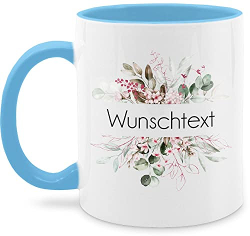Tasse Tassen 325ml - Aufdruck selbst gestalten - Wunschtext I Geschenk personalisiert I Geschenk Weihnachten - 325 ml - Hellblau - kaffeetasse fürs büro custom mug personalisierte blume