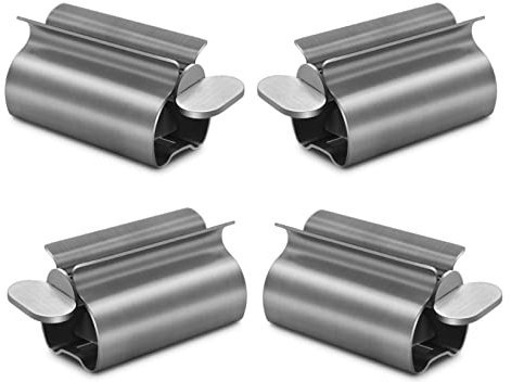 4er Set Tubenpresse Edelstahl | Tubenquetscher Zahnpasta | Tubenentleerer für Cremes mit Standfunktion | manueller Tubenausdrücker | Zahncreme Spender für Badezimmer | Zahnpastaspender zum Drehen