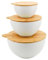 ECOWAY Salad Bowls Set of 3 with Lids, Large Salad Mixing Bowls Set with Natural Bamboo Lid, Melamine Serving Bowls & Storage Set for Salad, Kitchen Eating, Fruit, Pasta, Popcorn, Chips, White