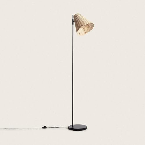 LEDKIA Stehlampe aus Metall und Rattan Cesto Schwarz