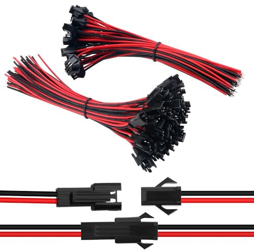 Lyeteung 30 Pairs Mini Micro JST-SM Plug Connector, JST 2 Pin Micro Electrical Male and Female Connector Plug Wire Cable, with 150mm 22AWG Wire (Black Red)