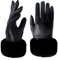 Yicorgard Lederhandschuhe Damen Winter Warme Pelz Manschette Touchscreen Fahren Handschuhe, Schwarz, Small