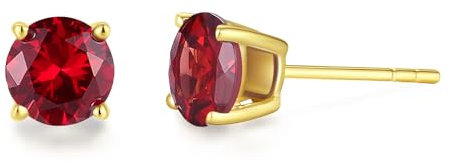 FANCIME Solide 14 Karat 585 Gelb Gold Klein Ohrstecker Ohrringe mit Echt Synthetische Rubin Schmuck für Damen Mädchen Mama, Durchmesser: 6 mm