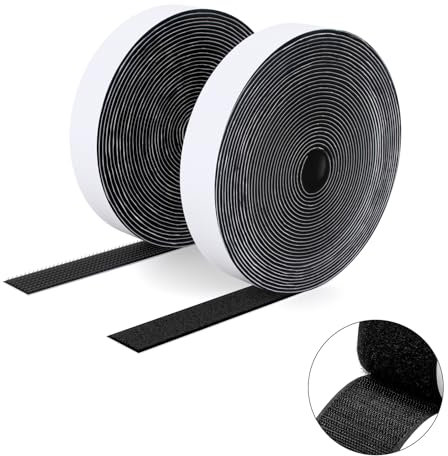 SUTOUG Klettband mit selbstklebend, 20 mm x 5 m, strapazierfähiges Hakenband und Schlaufenband, extra starker doppelseitiger Klettverschluss, Wandklebestreifen für den Innen- und Außenbereich, schwarz