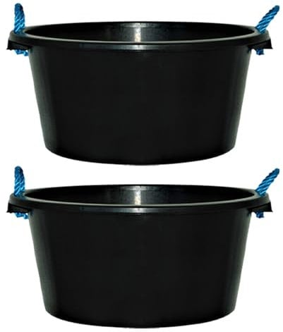 M1SS (Set of 2)- 70L Black Heavy Duty Plasterer Mixing Cement Muck Water TUB/Bucket Storage Bucket with Rope Handles