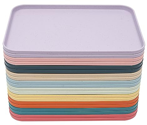 20 Stück Serviertabletts, Rechteckig Tablett aus PP und Natürliche Pflanzenfaser, Fast Food Tablett 10 Farben Frühstückstablett 31x22cm für Küchen Hotel Schule