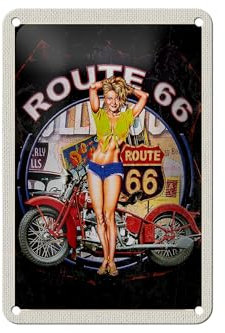 FEMER Blechschild Reise 12x18cm USA Amerika Route US 66 Biker Frau Schild