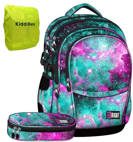 Schulrucksack Teenager Set 3 Teilig - Schulranzen für Mädchen ab 5. Klasse mit Brustgurt - Ergonomischer Rucksack für Schule, Schultasche - Weltall