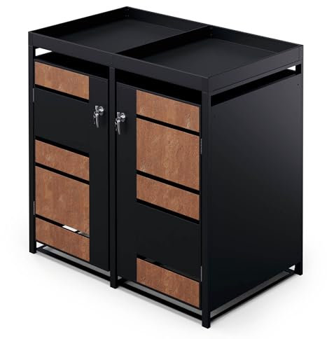 blumfeldt BinSafe Mülltonnenbox – Wetterfester Verzinkter Stahl, 2 Türen & Pflanzendach, Für 60L/120L/240L Mülltonnen, Abschließbar, Modernes Design, Mülltonnenverkleidung
