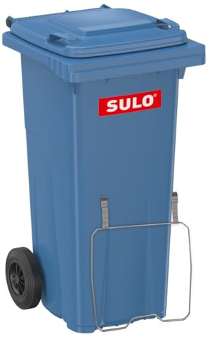 Sulo 120 Liter Müllbehälter Mülltonne Abfalltonne + Müllsack-Haltering | Blau | Für alle DIN-Kammschüttungen |Made in DE|Extra Starker Kunststoff | Vollgummiräder | Leicht zu Reinigen | UV-Fest