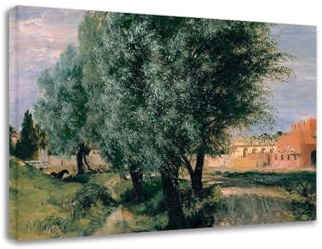 TNGHHSGA Cuadros Famosas Sitio de construcción con sauces Impresión en lienzo Reproducciones de pintura al óleo Clasicismo Arte de pared para sala de estar 70x94cm Enmarcado