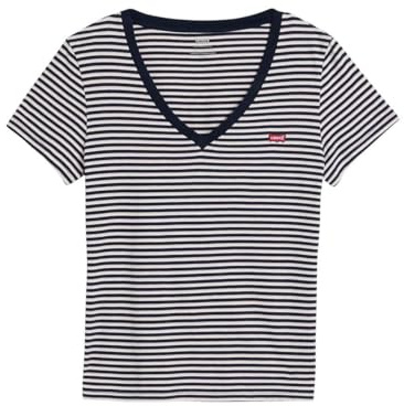 Levi's Women's The Perfect V-Neck T-Shirt, Indigo Stripe Navy B, XXS
