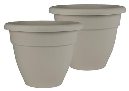 The HC Companies Karibik-Pflanzgefäß, 35,6 cm, leicht, für drinnen und draußen, Kunststoff, für Kräuter und Blumen, Cottage-Stein, 2 Stück