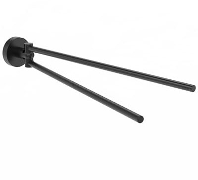 WZRUA Porte-serviettes Pivotant Accroche Serviette Salle de Bain Accessoires, Noir en Acier Inoxydable - 2 Bras - Pour Cuisine, Toilettes, Garde-robe - Base Ronde