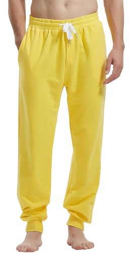 Amy Coulee Pantalon de Jogging en Coton pour Homme avec Poches, Pantalon de Loisirs de Fitness avec Cordon de Serrage, Jaune, L