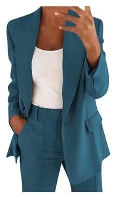 Hosenanzüge für Damen Elegant Blazer Anzug Set Einfarbig Streetwear Zweiteilig Hosenanzug Business Modern Anzughose Revers Slim Fit Sportlich Büro Outfit