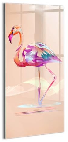 Wallfluent Gehärtetes Glas Dicke 4mm Für die Küche Badezimmer und Schlafzimmer Glasbild 70x140cm Wanddekoration Wandbild Bild Mit Motiv - Moderne Flamingo-Illustration