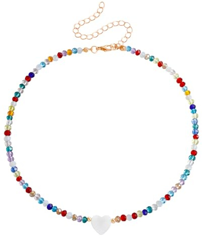 BKEPDY Herz Perlen Choker Halskette Bunt Rocailles Schmuck Boho Damen Accessoire Sommer Strand Handgefertigt Einstellbar
