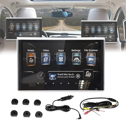 10.1inch Car Headrest Video Player, 1024x600 IPS Touch Screen Car TV Headrest Monitor, Support 4K/WiFi/Bluetooth/HDMI Input/FM/USB, Rear Seat Entertainment System, Android 9.0,1pcs