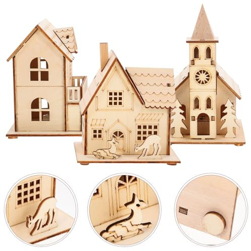 Kisangel Casette Natalizie Luminose in Legno 3 Casette Illuminate A LED del Villaggio di Natale Set Mini Casetta in Legno per Decorazioni per La Finestra della Camera da Letto Dell'albero