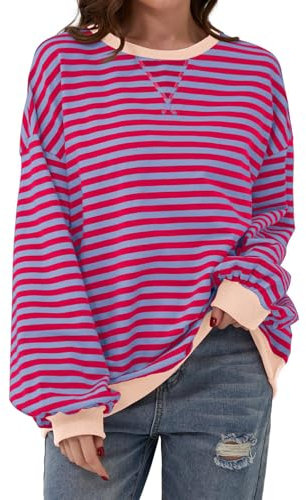 SHEKINI Maglione da Donna, Oversize, con Girocollo, a Righe, a Maniche Lunghe, Casual, in Stile Anni 2000, dal Taglio Largo, per Autunno e Inverno