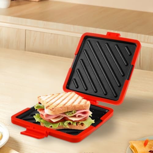 Microwave Toastie Sandwich Maker with Adjustable Silicone Straps Nonstick Plate Breakfast Toastie Sandwich Maker Heatwave Technology Sandwich Toaster