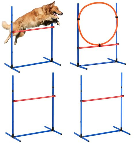 VEVOR Agility Set Hunde, 4-teiliges Set – verstellbare hohe Hürden und Sprungring, Welpen-Hindernisparcours-Starter-Set mit Stangen-Aufbewahrungstasche für Hinterhof, drinnen, draußen