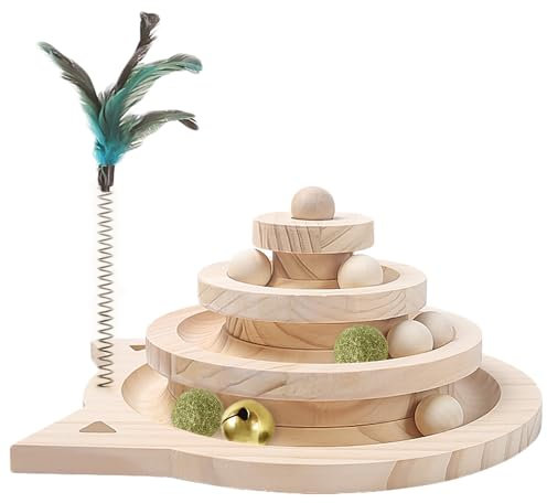 Honicemar 3-Lagiges Turm-Katzenspielzeug mit Ball und Schiene Interaktives Rollspielzeug mit 3 Arten von Bällen für Katzen zum Spielen im Innenbereich Kätzchenspaß, Geistige und Körperliche Bewegung