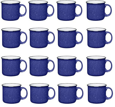 Gifts by Design Set of 16 Ceramic Campfire Mugs – 15 Oz, Cobalt Blue – Coffee & Tea Cups for Home, Work, Travel, Camping – Customizable, Great for DIY, Events, Companies