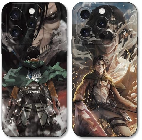 Handyhülle 2 Stück für iPhone 14 Pro Max Hülle 6.7'' Anime Attack on Titan Eren Armin Manga Mode Muster Design Case Kameraschutz Schutzhülle Stoßfest TPU Silikon Weich Ultra Dünn Cover - Schwarz
