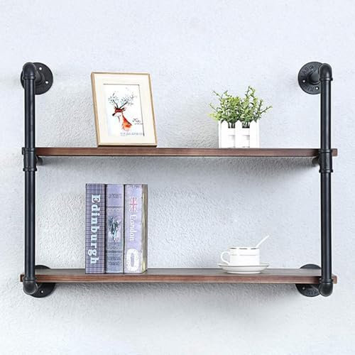 2-stufiges Wandregal Schwebende Lagerregale aus Metall, rustikale Holzleiter Bücherregal Pflanzen- und Blumentopfständer für Schlafzimmer Wohnzimmer Küche Büro, (100x20x60cm)