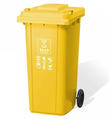 Poubelle d'extérieur robuste de 240 l avec couvercle et roulettes et option de couleur jaune pour un usage commercial