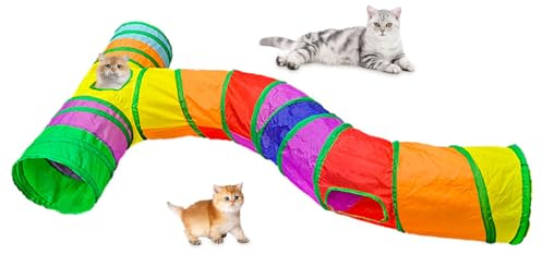 ACNCN Cat Tunnel, Pop-Up Collapsible Cat Toy for Indoor/Outdoor Play, Interactive Maze for Cats, Kittens, Puppies, Rabbits, Guinea Pigs, and Small Pets(Rainbow-ST 3 Way)
