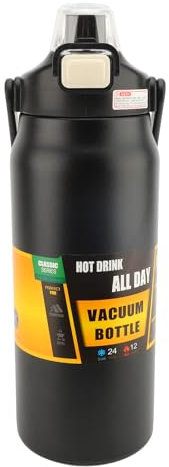 Insulated Sports Bottle Black 1200ml Large Capacity 304 Stainless Steel Double Drinking Insulated Water Bottle with Straw Handle for Fitness