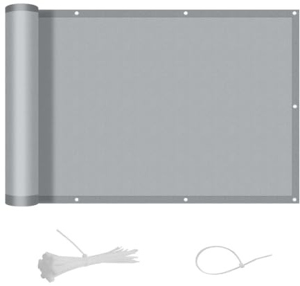 SUNNY GUARD Benutzerdefinierte Balkon Sichtschutz Wetterfest 60x500cm Balkonverkleidung Balkonabdeckung Balkonumspannung UV-Schutz Windschutz mit Kabelbinder,Hellgrau