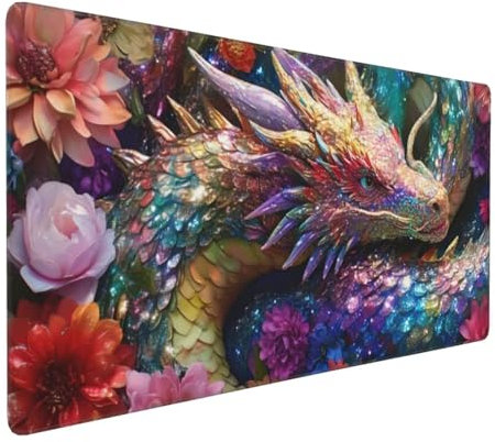 Couleur Tapis de Souris Gaming XXL 900 x 400 mm, Tapis de Souris Gamer Dragon Mouse Pad XXL avec Caoutchouc Etanche et Antidérapant, à Bords Cousus pour Bureau, Sous Main Bureau Gaming Accessoire H-93