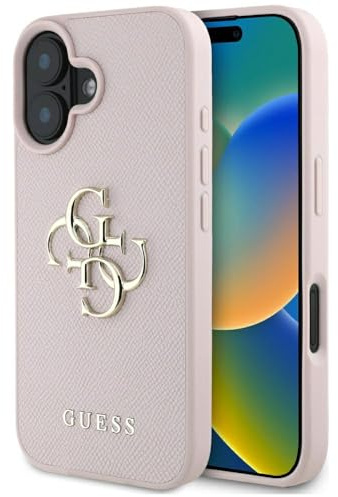 CG MOBILE Guess Grained Big 4G Logo Small Classic Logo Hülle für iPhone 16 (Rosa)