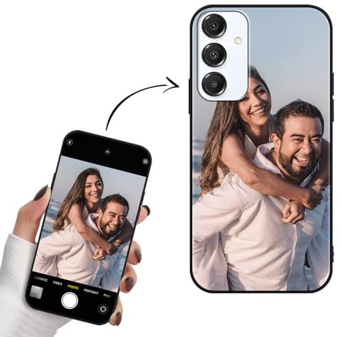Yoedge Personalisierte Handyhülle für Samsung Galaxy A16 4G/5G Hülle Selbst Gestalten mit Eigenem Foto Bild Text Personalisiert Case Individuelle Schutzhülle Schwarz Cover für Samsung A16 6,7