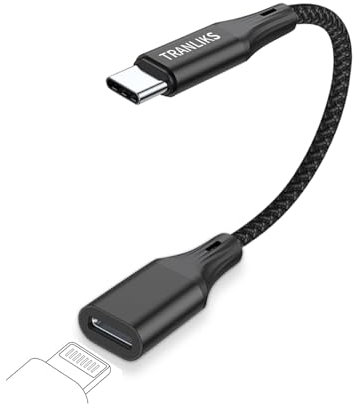 TRANLIKS para Lightning a USB C Adapter 60W PD Carga Rápida y Transmisión de Datos para Apple 15/16 - Negro (sin Auriculares compatibles)